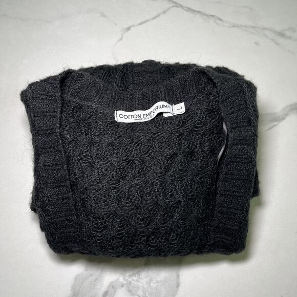 Cotton Emporium Mohair Blend Black Wide Knit Button Cardigan Sweater Large USA - Picture 9 of 9